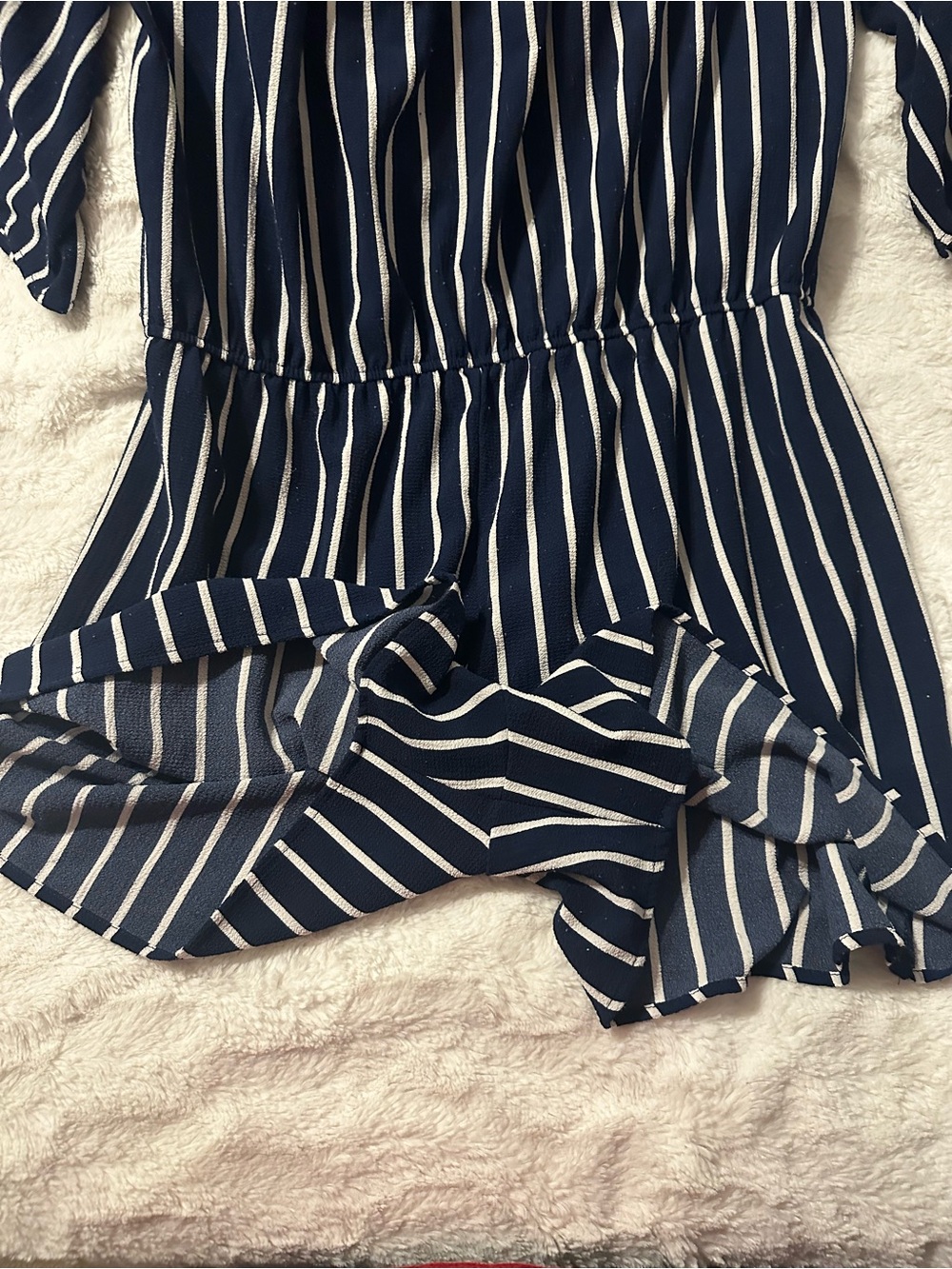 Ambiance Navy & White Striped Off-Shoulder Romper Size 1X - Picture 4 of 5